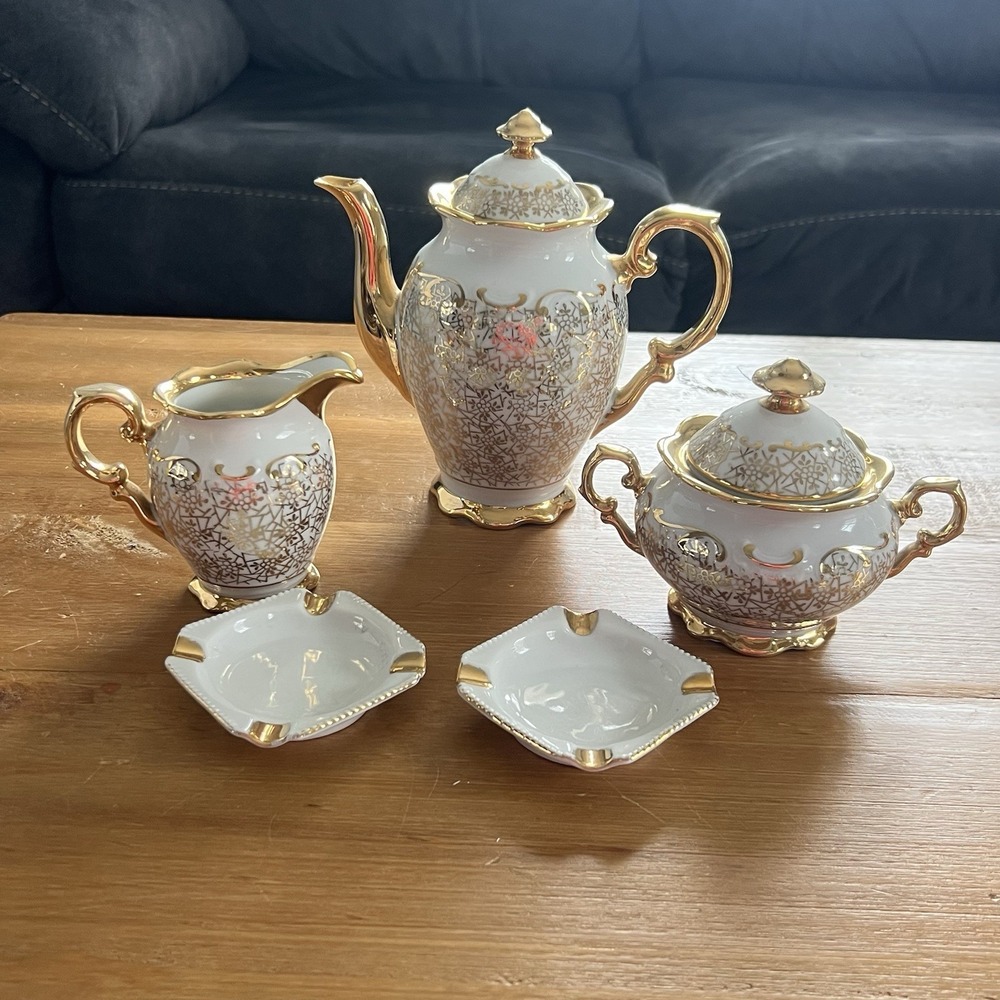 Haus Dresden Porcelain Coffee Tea Set Gold Gilt Creamer Sugar Pot Bridgerton